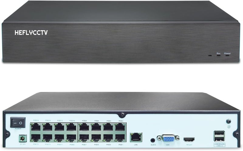 HEFLYCCTV 16CH 4K NVR 16 Port POE Network Video Recorder,Support 8MP/5MP/3MP/2MP/1080P IP PoE Camera,Remote Access,Smart Human/Vehicle Detection,24/7 Recording,Smart Playback,No Hard Disk Drive - Image 1